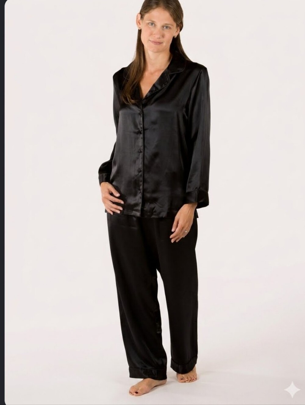 Texere Silk Hand Painted 100% Silk Black Pajama Set Shirt & Pants Medium - Picture 1 of 9